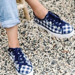 Draper James Keds Navy Blue Gingham Plaid Triple Kick Dolly Sneakers